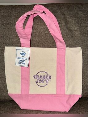 Trader Joe's Pink-Trim mini Canvas Tote Bag